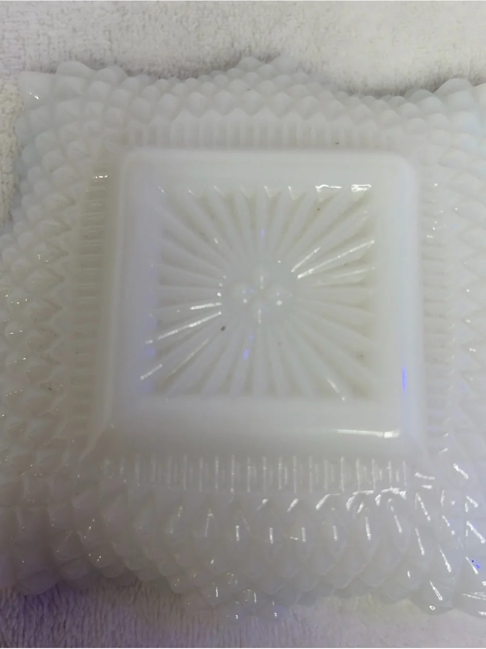 vintage white milk glass small square or ruffled candy/bon-bon dish